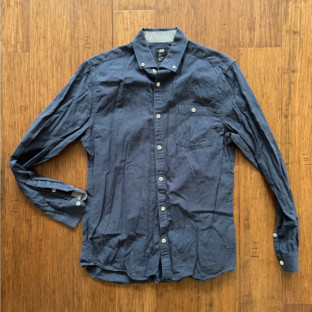 H&M Dark Blue Casual Button-Down Shirt